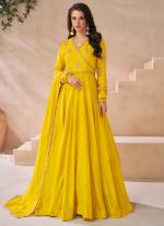 Premium Silk Yellow Party Wear Embroidery Work Readymade Gown With Dupatta